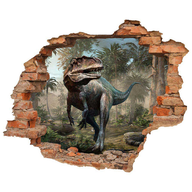 Wandaufkleber Wandtattoo in Form eines Wanddurchbruchs mit einem Dinosaurier Acrocanthosaurus