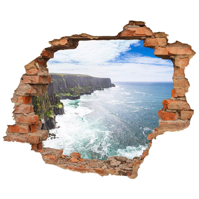 Wandaufkleber Wandtattoo in Form eines Wanddurchbruchs mit Atlantikküste als Hauptbild