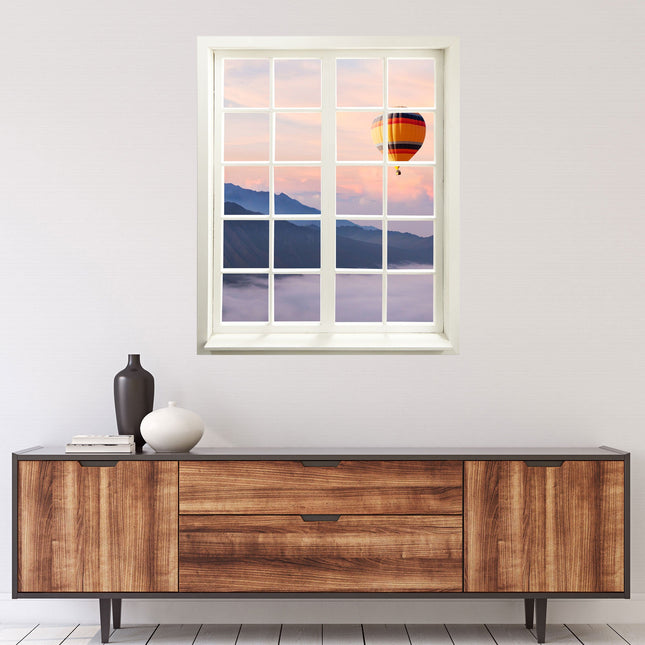 Selbstklebende Wandtapete in Form eines Fensters mit toller Landschafts-Fotografie Ballon im Sonnenuntergang