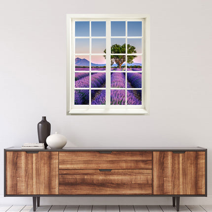 Wandtattoo Fensterblick "Lavendelfeld" über Sideboard