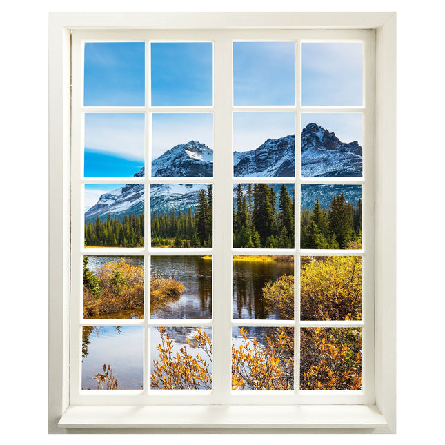 Selbstklebendes Wandbild mit Aussicht aus dem mitgedrucktem Fenster für Flur, Bad und Wohnzimmer