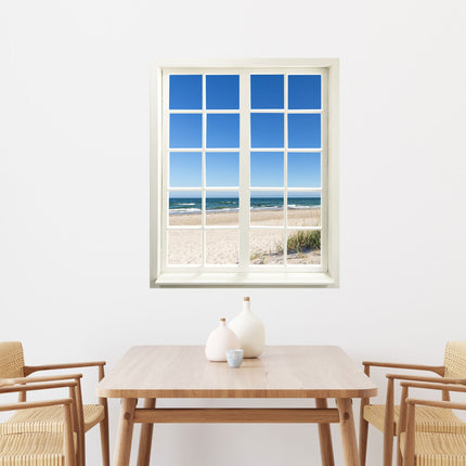 Wandtattoo bedruckt mit Fensterrahmen und tollem Naturbild Ostseestrand und Meer