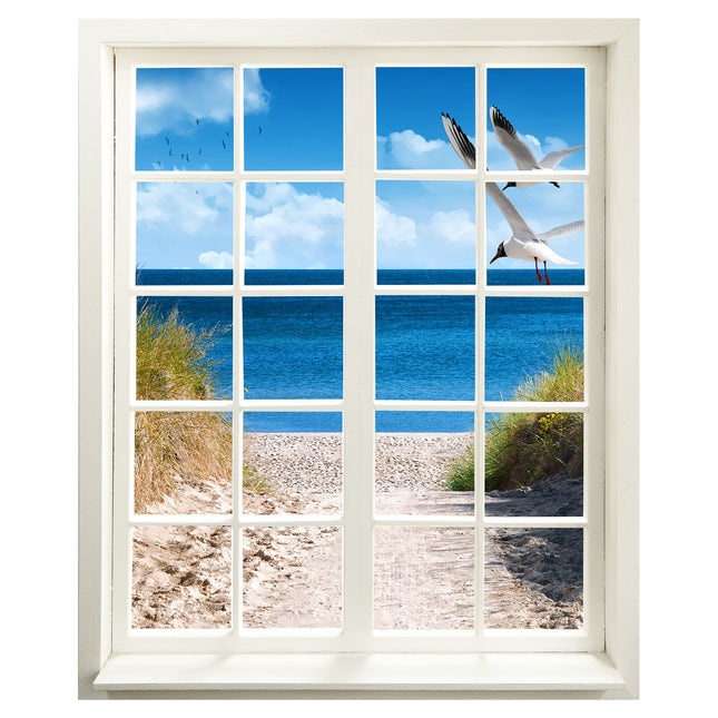 Wandtattoo - Fensterblick "Strand mit Möwen" Hauptansicht
